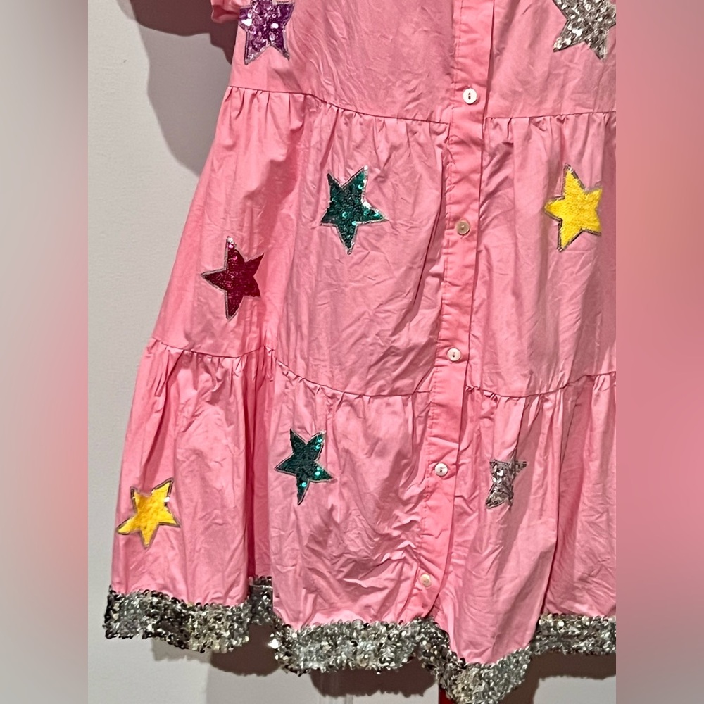 Peach Love California Pink Baby Doll Dress Sequin patches & sequin hem sz L - Picture 6 of 14